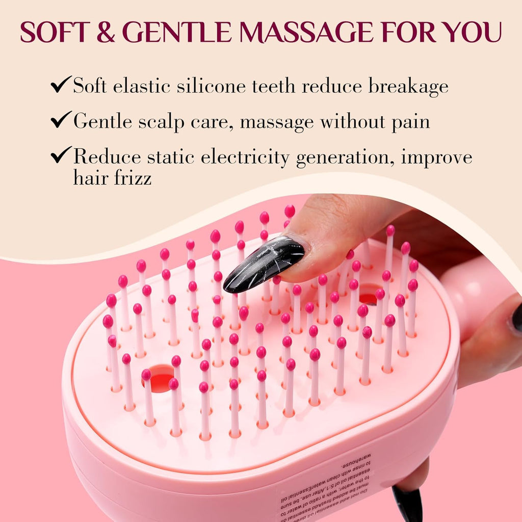 Electric Spray Air Cushion Massage Hair Brush, 2026 Electric Steaming Hair Straightener Brush, Rechargeable Detangling Steam Brushs For Hairs