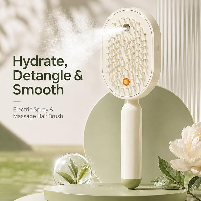 Electric Spray Air Cushion Massage Hair Brush, 2026 Electric Steaming Hair Straightener Brush, Rechargeable Detangling Steam Brushs For Hairs